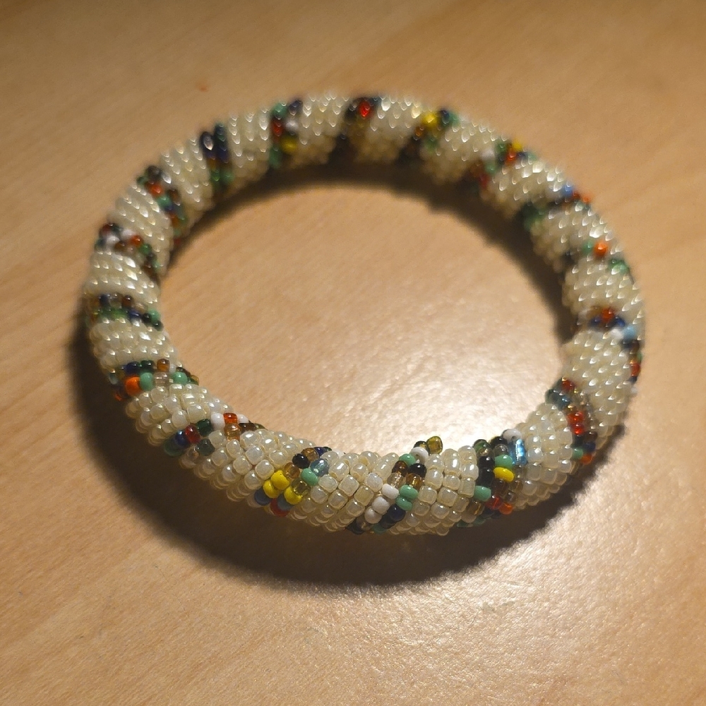 Cream Beaded Wrap Bracelet with Multicolor Accent Beads
